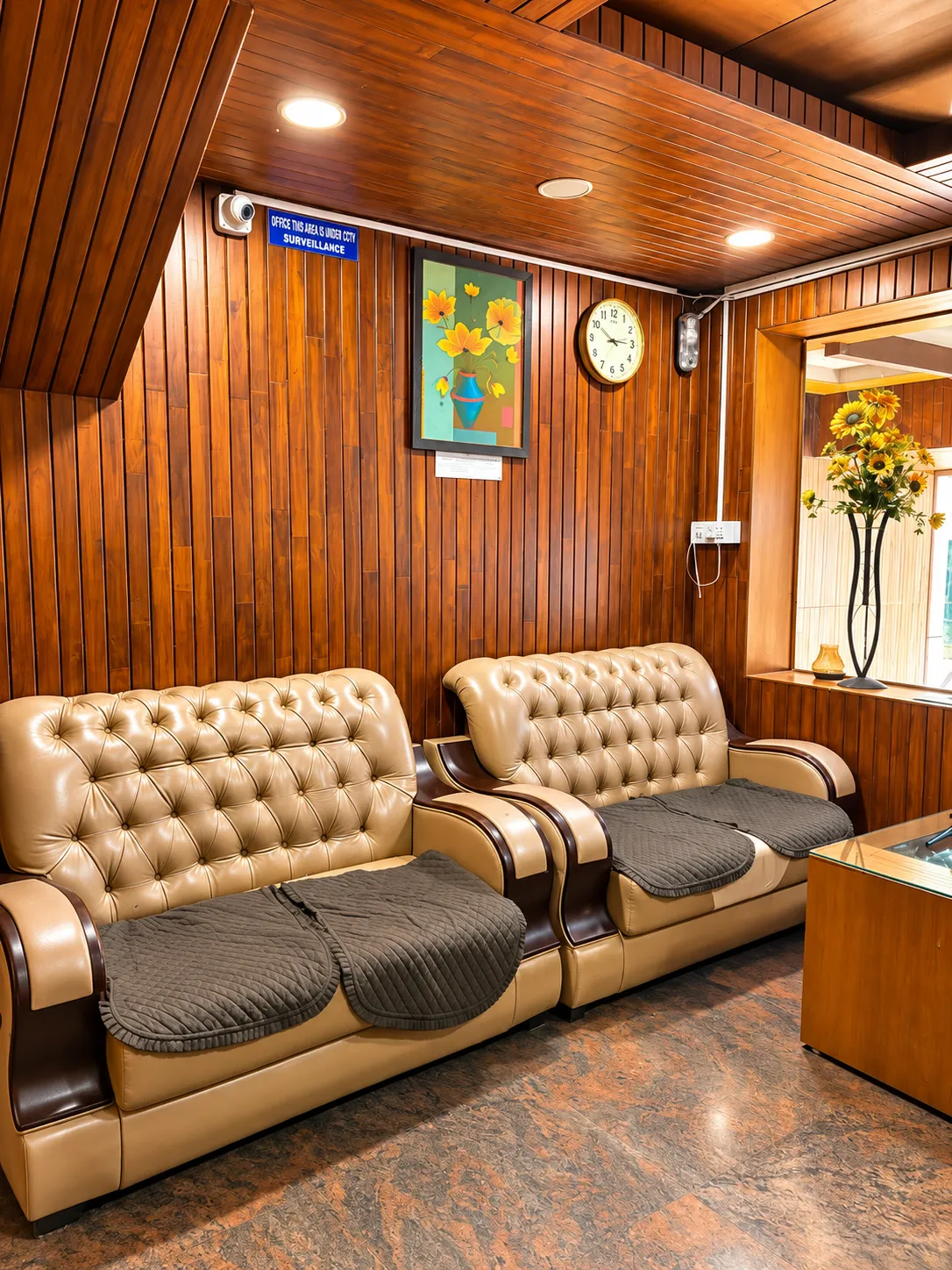Warm Wood Paneled Reception Lounge